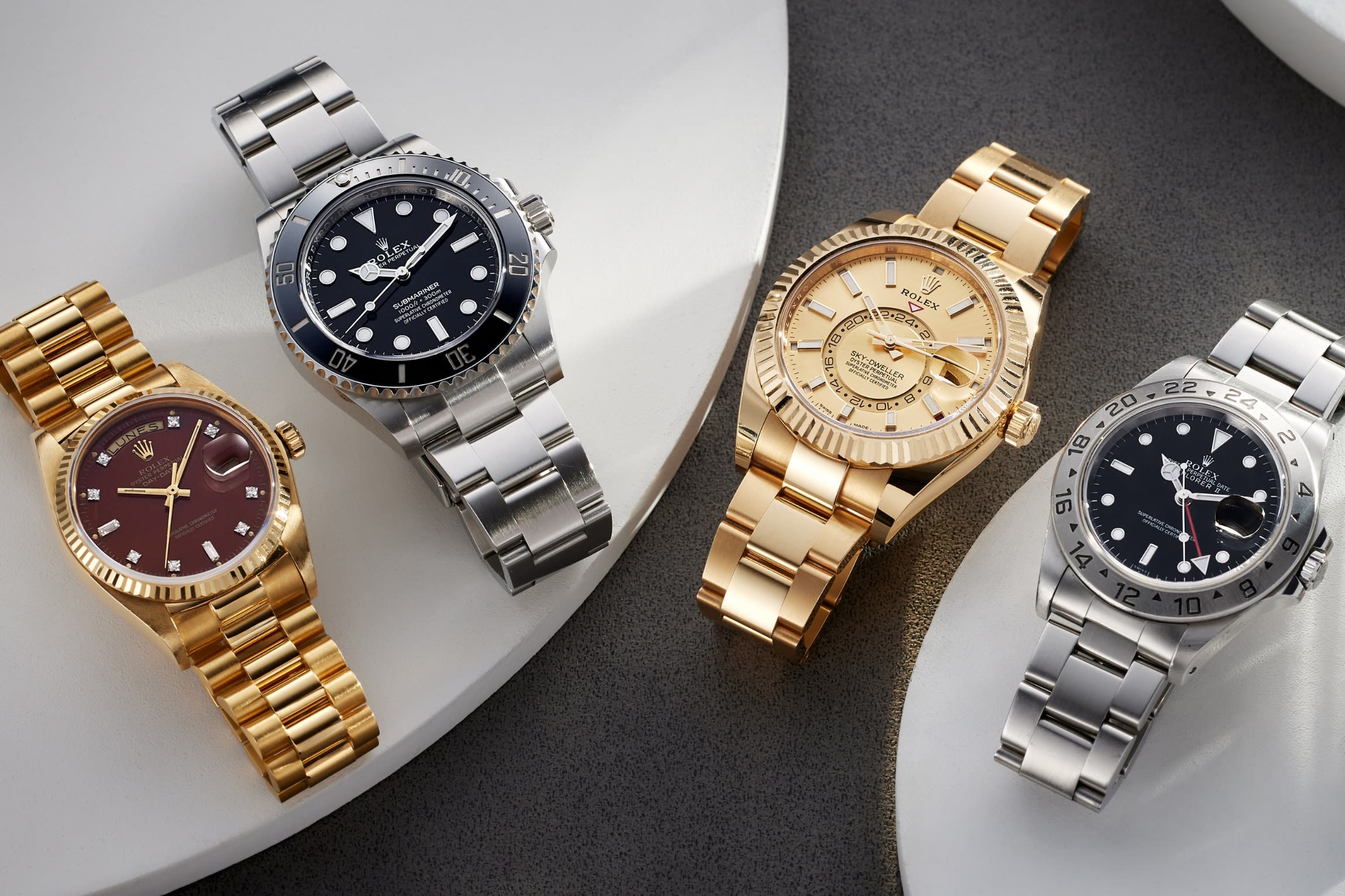 Luxury watches collection featuring Rolex and other premium timepieces